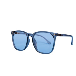 Classic eyeglasses on a blue background with minimalistic style.